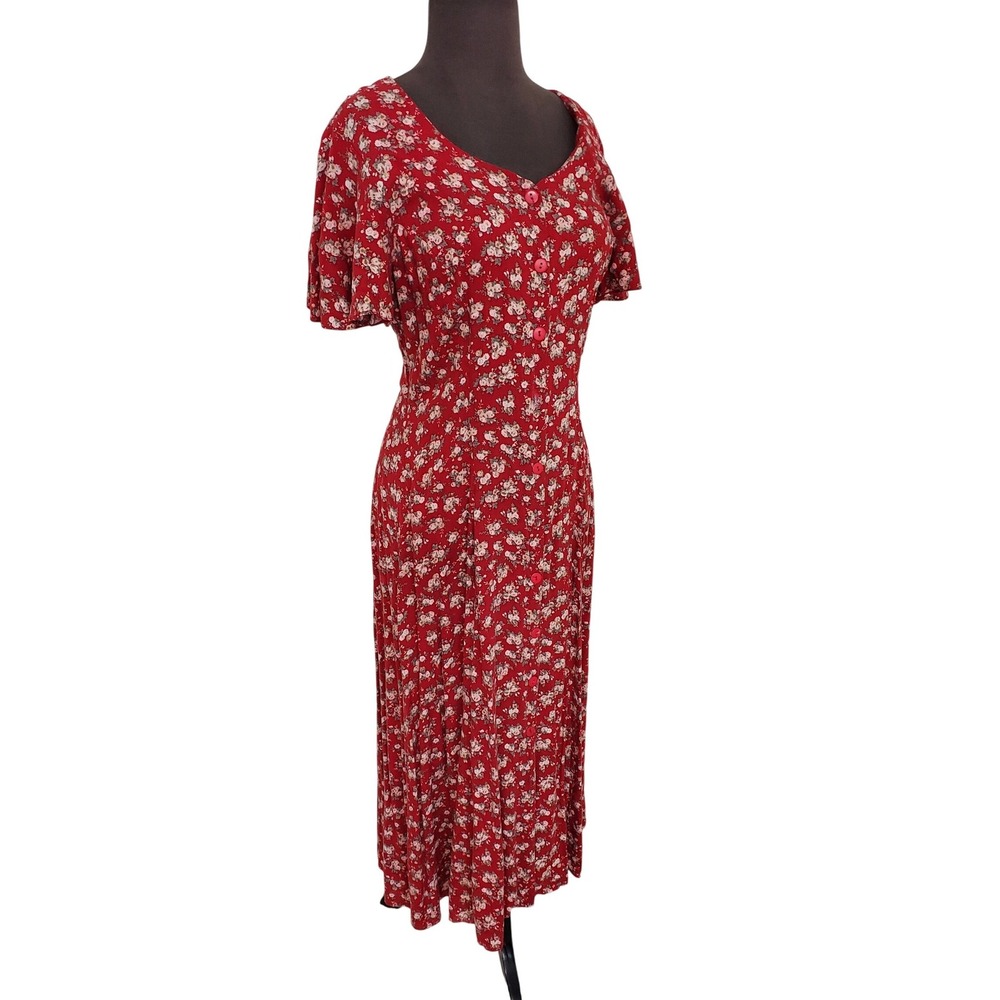 Vintage Rampage Red Floral Maxi Dress Corset Back 90s Cottagecore sz 11 Coquette